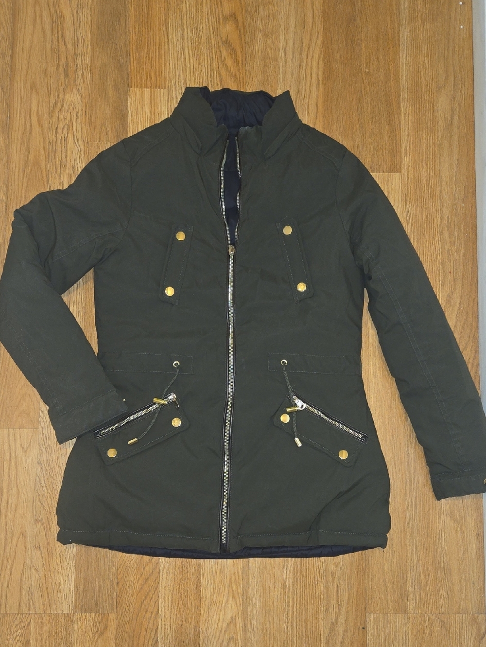 Women's Olive Utility Jacket with Gold-Tone Hardware